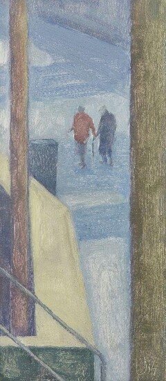 Delia Tournay-Godfrey, British b. 1959 - Afternoon Walk; oil on board, signed with initials lower right 'DTG', 24.5 x 11 cm: together with another work by the same artist, 'To the Sea I',oil on muslin board, signed with initials lower right 'DTG'...