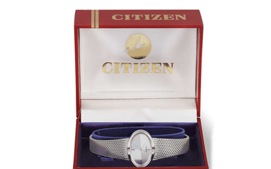 Description A LADY'S STAINLESS WATCH BY CITIZEN, the oval...