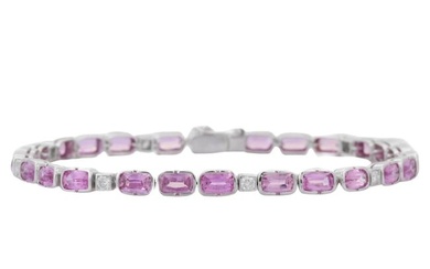 Designer Pink Sapphire and Diamond Tennis Bracelet in 18K Solid White Gold