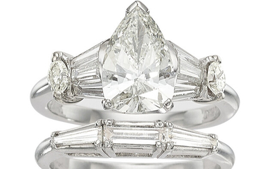 Diamond, Platinum Ring Stones: Pear-shaped diamond weighing 1.84 carats;...