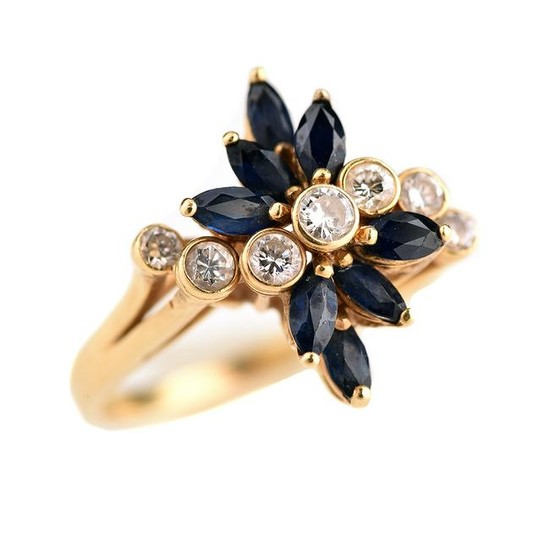 Diamond, Sapphire, 18k Yellow Gold Ring.