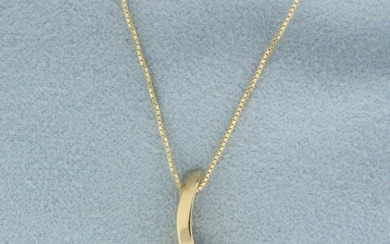 Diamond Solitaire Ribbon Design Necklace in 14k Yellow Gold