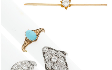 Diamond, Turquoise, Gold Jewelry Stones: European-cut diamonds weighing a...