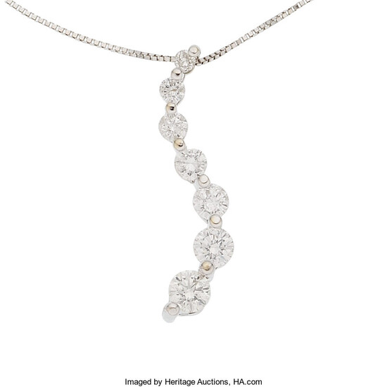 Diamond, White Gold Pendant-Necklace The journey pendant features full-cut...