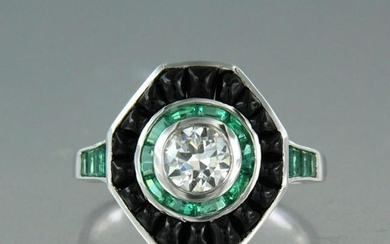 Diamond ring with emerald and onyx
