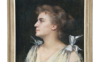 ÉCOLE FRANCAISE fin XIXè. Signature non identifiée. « Portrait de femme ». Pastel signé et...