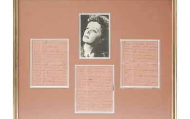 EDITH PIAF FRAMED PHOTO AND HAND WRITTEN LETTERS