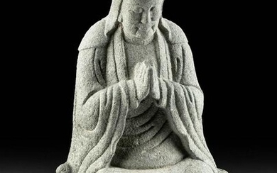 Early 20th C. Japanese Taisho Stone Buddha Meditation