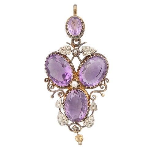 Early 20th Century An amethyst and split pearl pendant Set w...