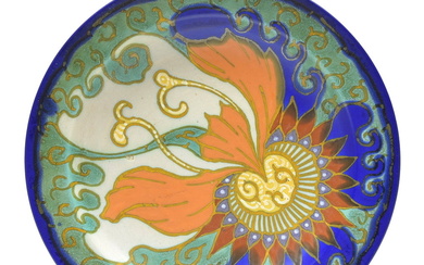 Earthenware Unica wall plate with floral decoration, designed & painted...