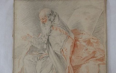 Ecole française du XVIIIe siècle "Vieillard au drapé", crayon et sanguine. 26 x 23 cm,...