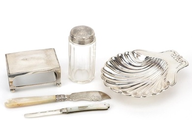 Edwardian and later silver items including a shell shaped di...