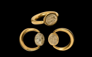 Egyptian Tuthmosis III Scarab in Gold Ring