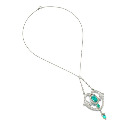 Emerald and diamond necklace, circa 1910