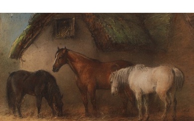 English School (19th century) Horses in a Stable Yard, indis...