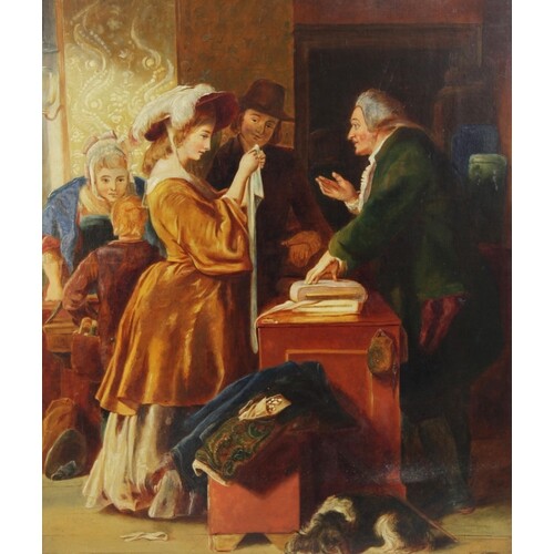 English school (19th century), A lady shopping for cloth, ...