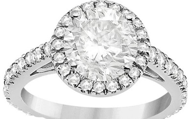 Eternity Pave Halo Diamond Engagement Ring 14K White Gold 1.72ctw