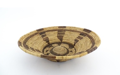 Ethnographic / Native / Tribal: A woven basket bowl with geo...