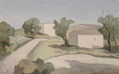 FRANCESCO TROMBADORI (Siracusa, 1886 - Roma, 1961) Houses Landscape Oil...