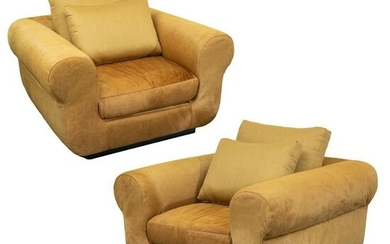 Fendi Casa Cowhide Leather Upholstered Arm Chairs