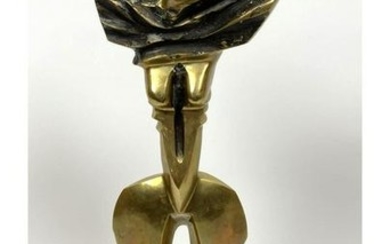 Figural brass modernist brass sculpture. Female nude wi
