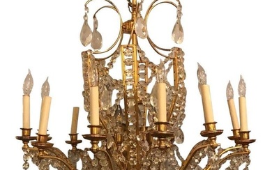 Fine Cut Crystal and Gilt Bronze Neoclassical Eighteen-Light Chandelier