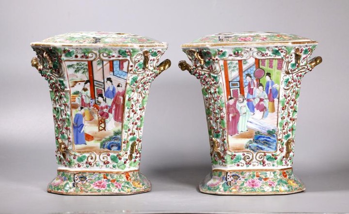 Fine Pair Chinese Rose Mandarin Porcelain Planters