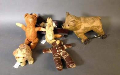 Five Vintage Stuffed Animals