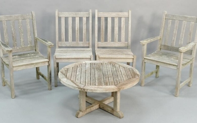 Five piece outdoor teak lot to include round Barlow