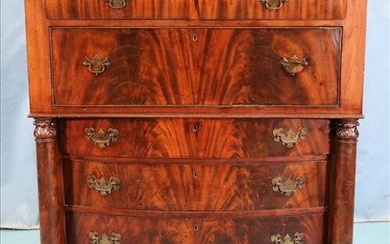 Flame mahogany column front 6 drawer chest