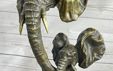 Floating Elephant Family Abstract Bronze Bust Sculpture - Signed Modern Art - 16" x 13"