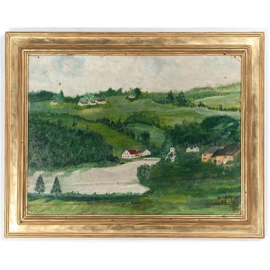 Folk Art Landscape, Signed Wilson