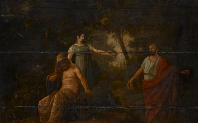 Follower of Angelika Kauffman, RA, Swiss 1741-1807- Antigone implores Theseus to let Oedipus die and be buried in the town of Colonus; oil on panel, bears signature and date 'C. Kruseman 1850' (lower right), 69.5 x 85 cm. Provenance: Private...