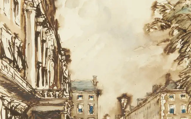 Follower of James Holland, British 1799-1870- Street scene with elegant figures hailing...