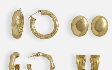 Four pairs of gold earrings