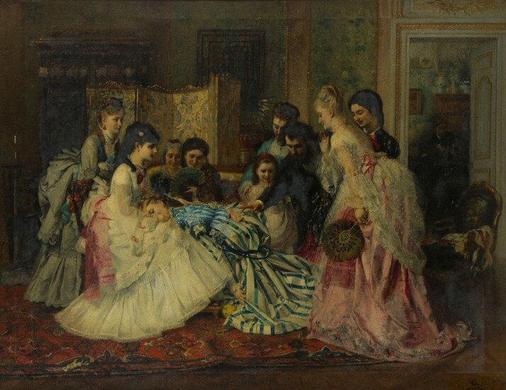 FranÃ§ois-EugÃ¨ne Cuny, French 1839-1876- The faint; oil on canvas, signed and dated 'Eug. Cuny. 1873' (lower right), 76 x 98.5 cm. Provenance: Private Collection, UK. Note: The present work is set in a richly furnished interior, occupied by...