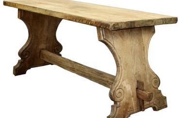 French rustic trestle base console table in bleached oak