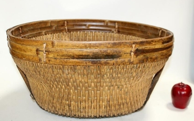 French woven basket with bentwood trim