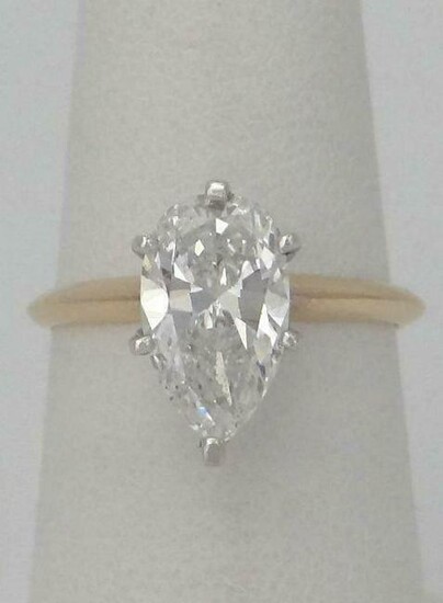 GIA 14K YELLOW GOLD 2.18ct PEAR TEAR DROP SOLITAIRE