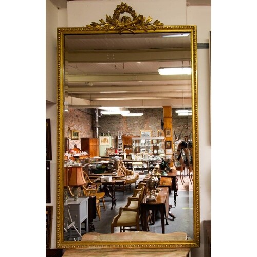 GILT OVERMANTLE MIRROR WITH EGG + DART MOULD + FLOWER TOP 19...