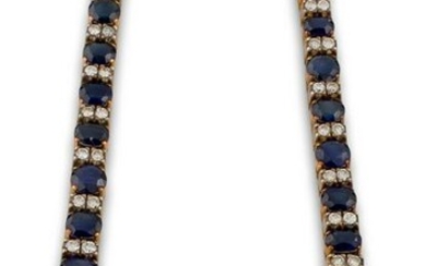 GOLD NECKLACE TREATED SAPPHIRES DIAMONDS