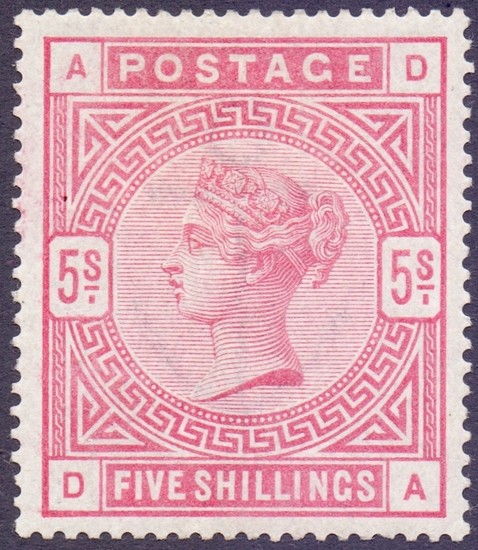 GREAT BRITAIN STAMPS : 1884 5/- Rose, mounted mint lettered ...