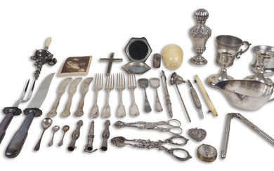 GROUP OF ENGLISH AND CONTINENTAL SILVER, PLATED AND PEWTER PIECES