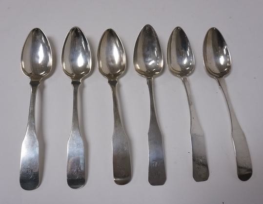 GRP OF 6 COIN SILVER SERVING SPOONS VARIOUS MAKERS