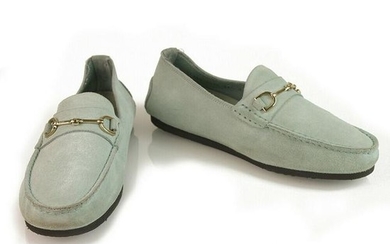 GUCCI Light blue suede leather silver tone HW moccasins