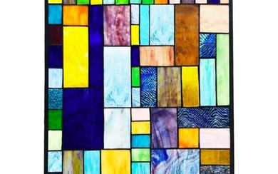Geometric Stained Art Glass Hanging Window Panel