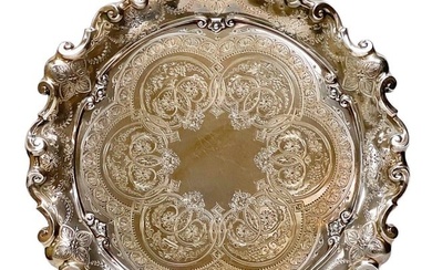 George Edward & Sons English Gold Wash Sterling Silver Footed Salver Tray 1903