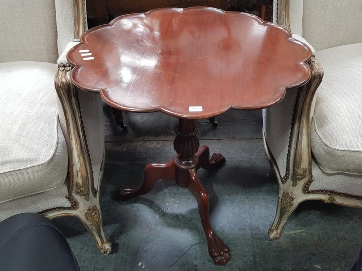 Georgian Style Mahogany Scalloped Top Occasional Table, on turned pedestal with paw feet