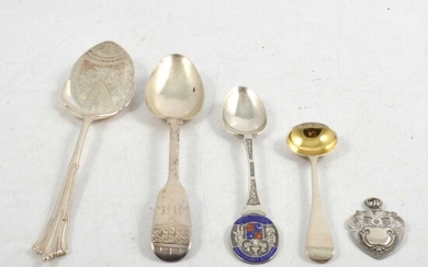Georgian silver tablespoon, London 1799, and other Georgian and later silver spoons.