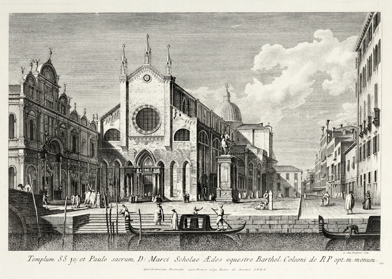 Giovan Battista Brustolon (Venezia, 1712 - 1796), Templum SS. Jo: et Paulo Sacrum, D: Marci Scholae Aedes equestre Barthol: Coleoni de RP opt: m: monum: 1763.